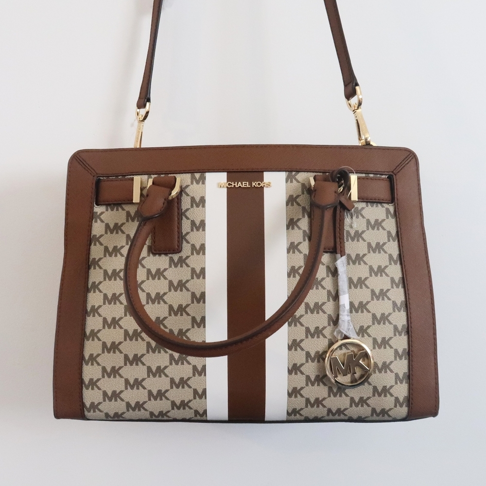 🌼Michael Kors Dillon Center Stripe Satchel Brown